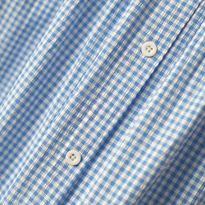 Chemisier à manches courtes bleu vichy à œillets grande taille - image 4