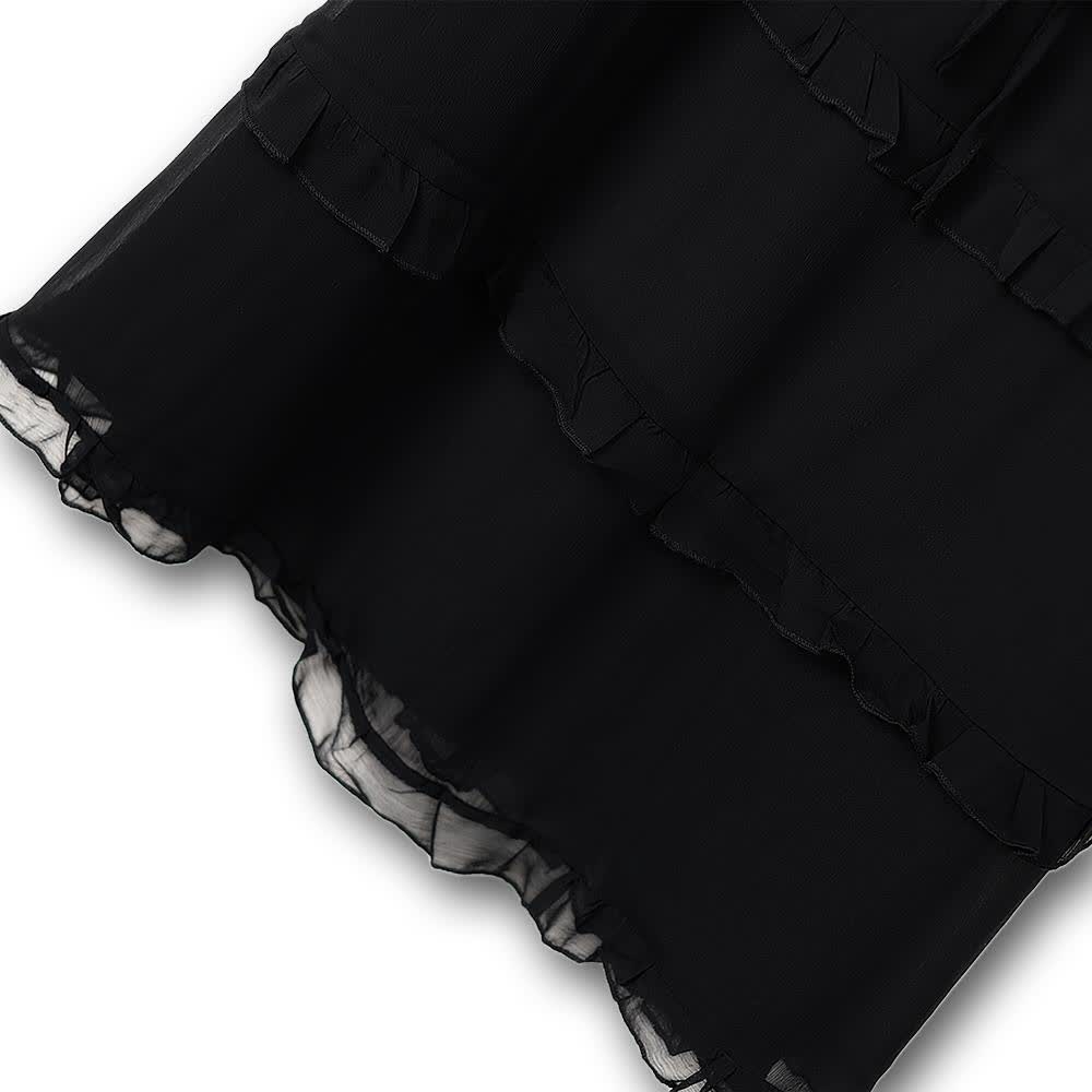 Robe midi élégante grande taille à col en V, volants et taille nouée - image 4