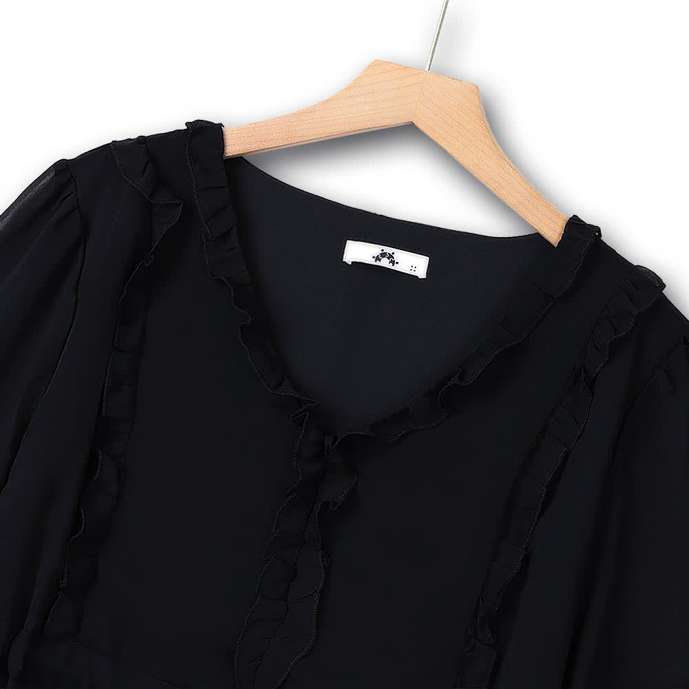 Robe midi élégante grande taille à col en V, volants et taille nouée - image 1