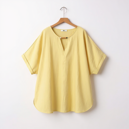 Ensemble deux pièces jaune ample composé d'un haut ample et d'une jupe fleurie assortie - Blouse - 6XL - image 1