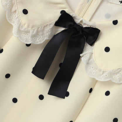 Robe midi grande taille à pois et col en dentelle - image 3