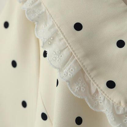 Robe midi grande taille à pois et col en dentelle - image 6