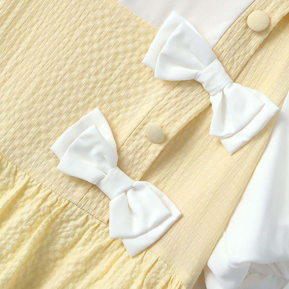 Robe midi deux-pièces à smocks et nœud papillon - image 4