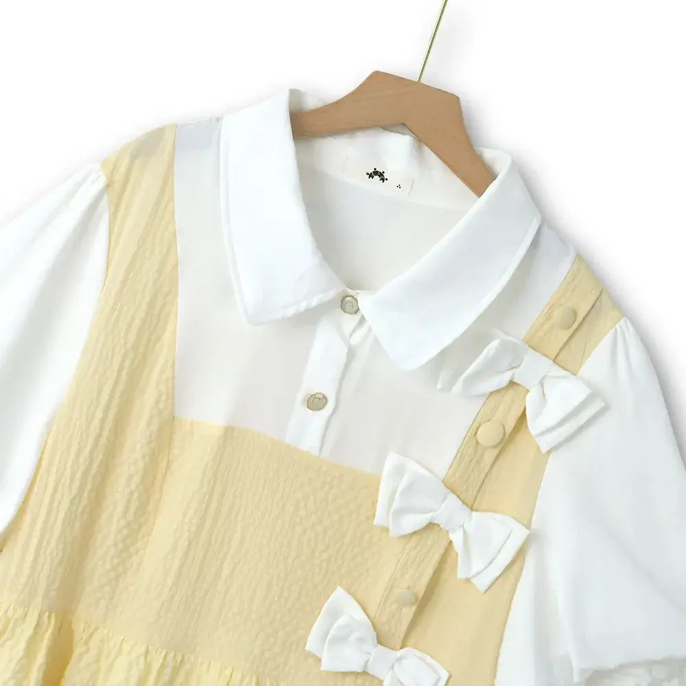 Robe midi deux-pièces à smocks et nœud papillon - image 1