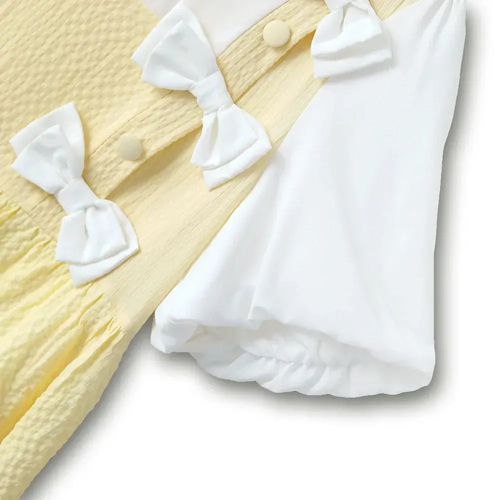Robe midi deux-pièces à smocks et nœud papillon - image 2