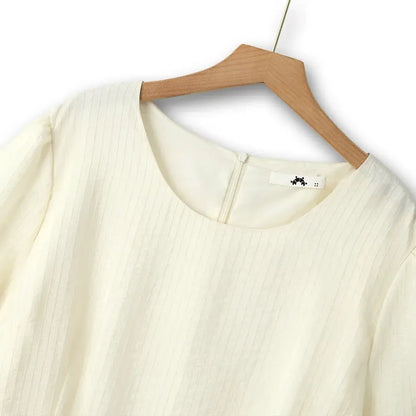 Robe midi à manches bouffantes en mélange Tencel texturé - image 1