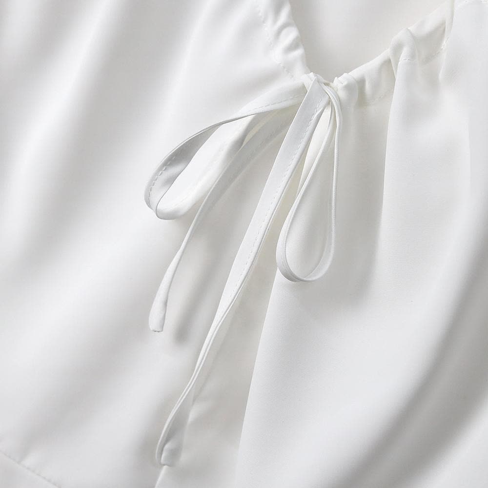 Blouse péplum à col V et col noué à volants grande taille - image 3