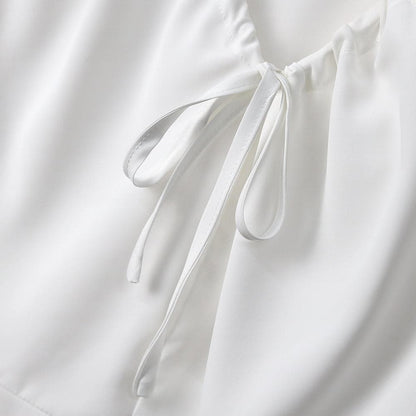 Blouse péplum à col V et col noué à volants grande taille - image 3