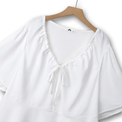 Blouse péplum à col V et col noué à volants grande taille - image 1