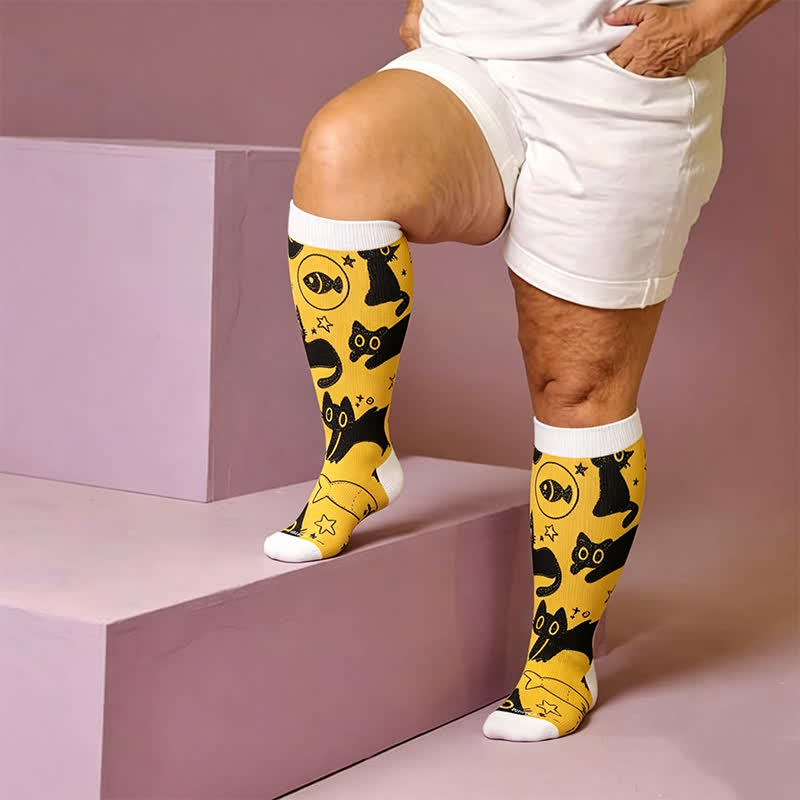 Chaussettes de compression grandes tailles Color Pop Cat - Jaune (1 paire) - 4XL - image 1