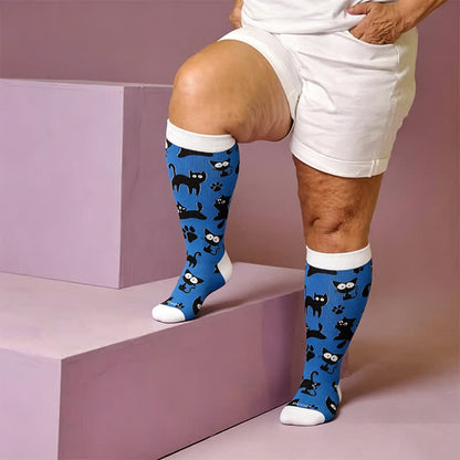 Chaussettes de compression grandes tailles Color Pop Cat - Bleu (1 paire) - 4XL - image 2