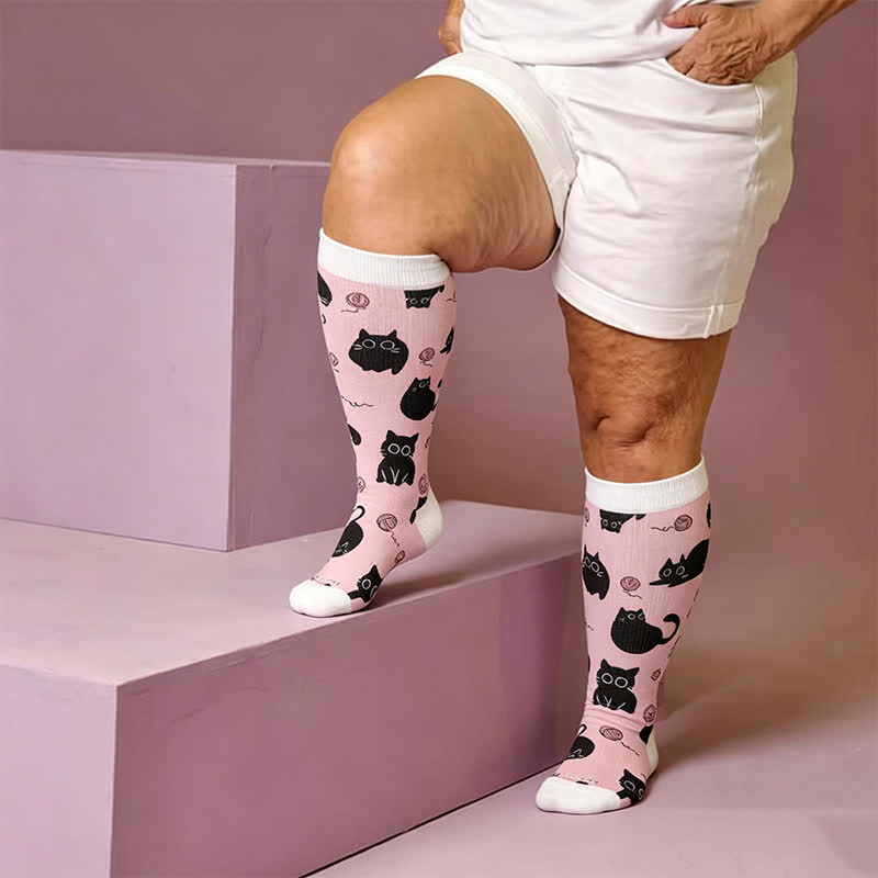Chaussettes de compression grandes tailles Color Pop Cat - Rose (1 paire) - 4XL - image 3
