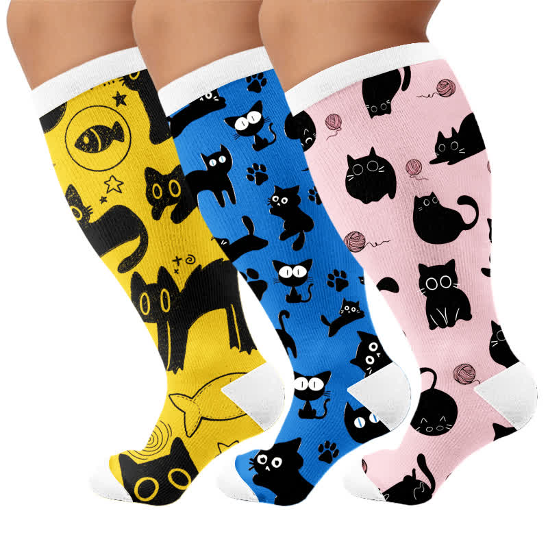 Chaussettes de compression grandes tailles Color Pop Cat - Multicolore (3 paires) - 4XL - image 4