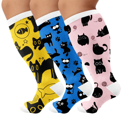 Chaussettes de compression grandes tailles Color Pop Cat - Multicolore (3 paires) - 4XL - image 4