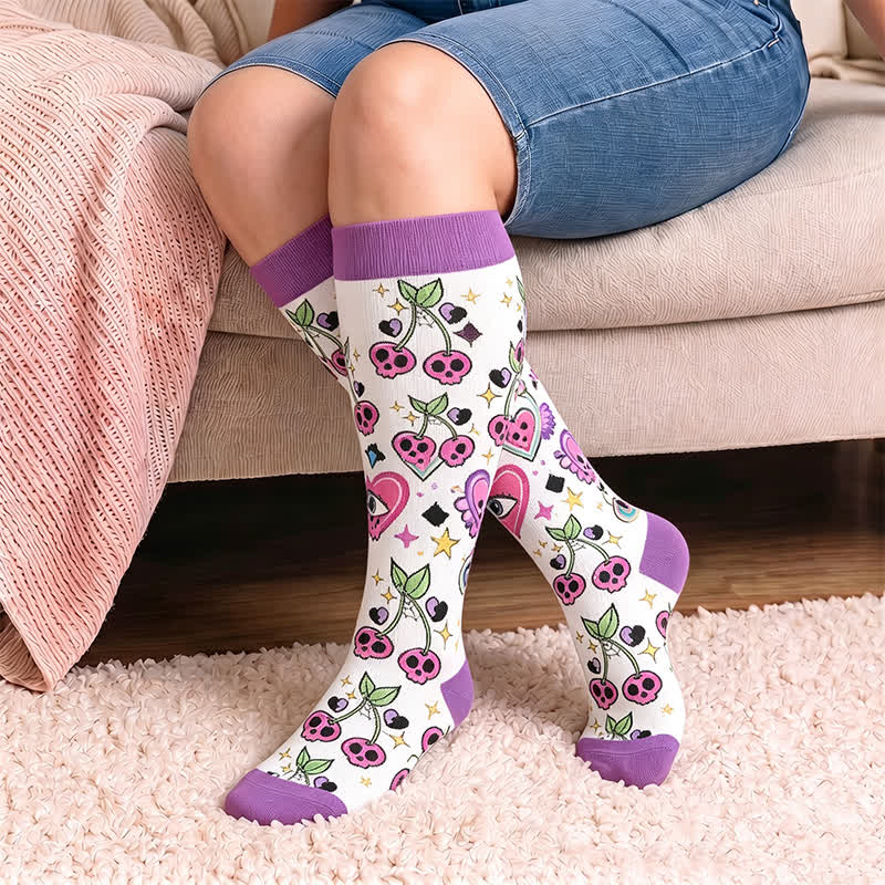 Chaussettes de compression fantaisie roses et violettes grandes tailles - Violet (1 paire) - 4XL - image 3