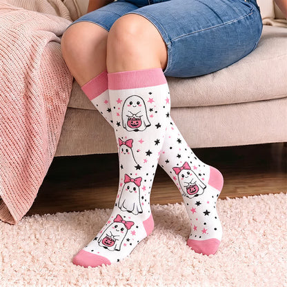 Chaussettes de compression fantaisie roses et violettes grandes tailles - Rose (1 paire) - 4XL - image 1