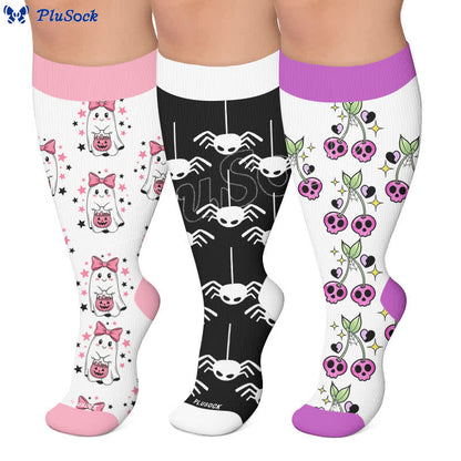 Chaussettes de compression fantaisie roses et violettes grandes tailles - image 0