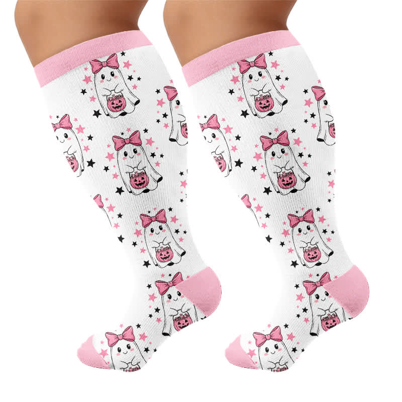 Chaussettes de compression fantaisie roses et violettes grandes tailles - image 8