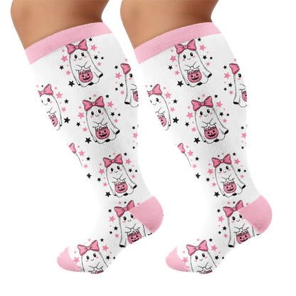 Chaussettes de compression fantaisie roses et violettes grandes tailles - image 8