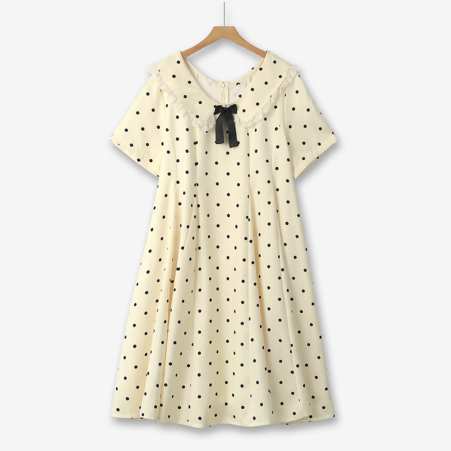 Robe midi grande taille à pois et col en dentelle - Beige - 6XL - image 0