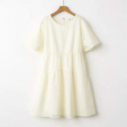 Robe midi à manches bouffantes en mélange Tencel texturé - Beige - 6XL - image 0