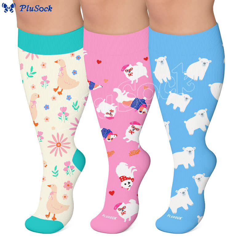 Chaussettes de compression grandes tailles à motifs fleurs et animaux. - image 0