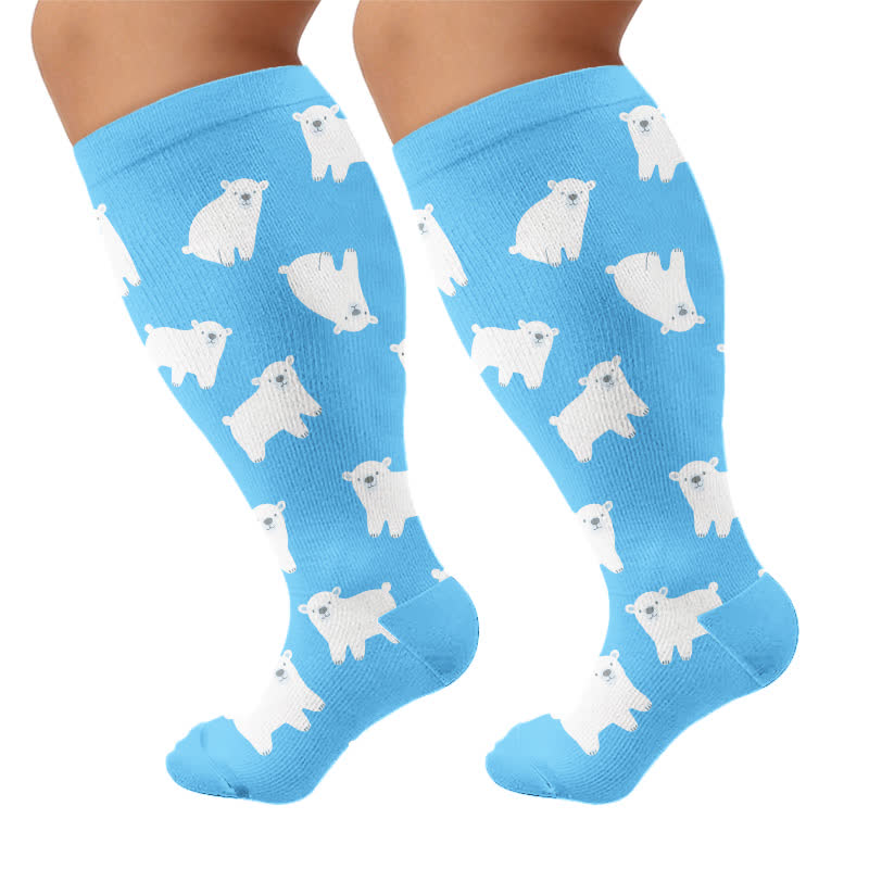 Chaussettes de compression grandes tailles à motifs fleurs et animaux. - Bleu (1 paire) - 4XL - image 10