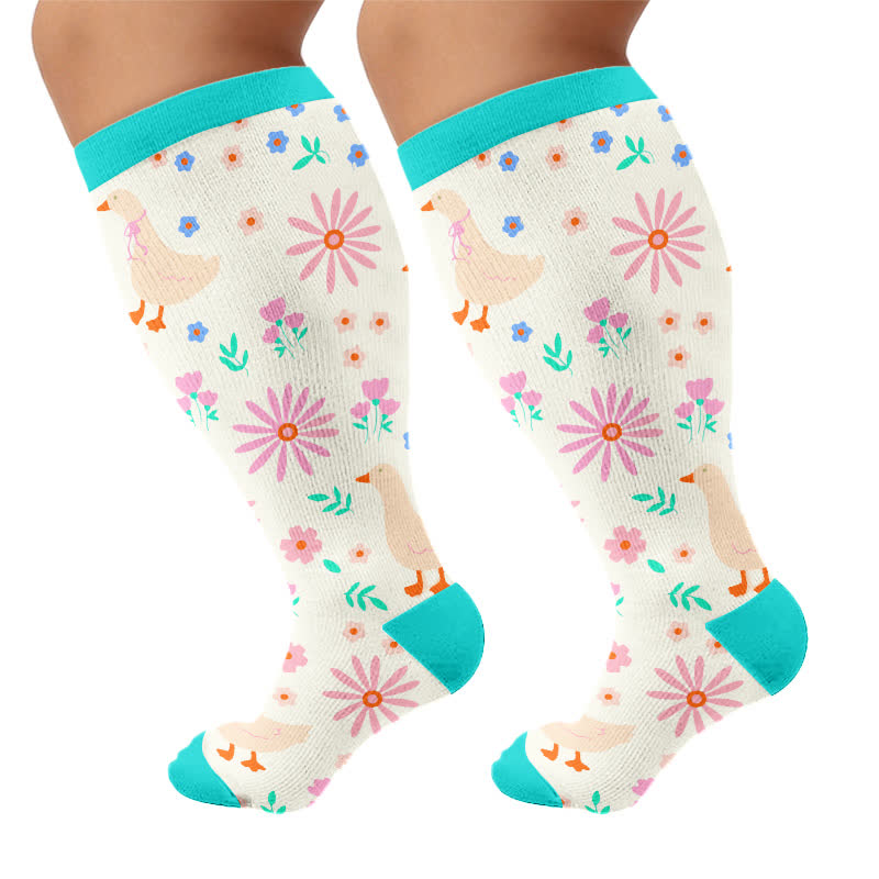 Chaussettes de compression grandes tailles à motifs fleurs et animaux. - Vert (1 paire) - 4XL - image 8