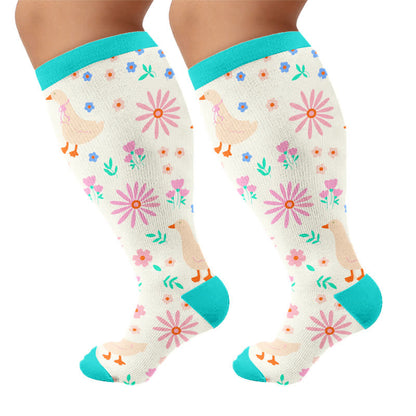 Chaussettes de compression grandes tailles à motifs fleurs et animaux. - Vert (1 paire) - 4XL - image 8