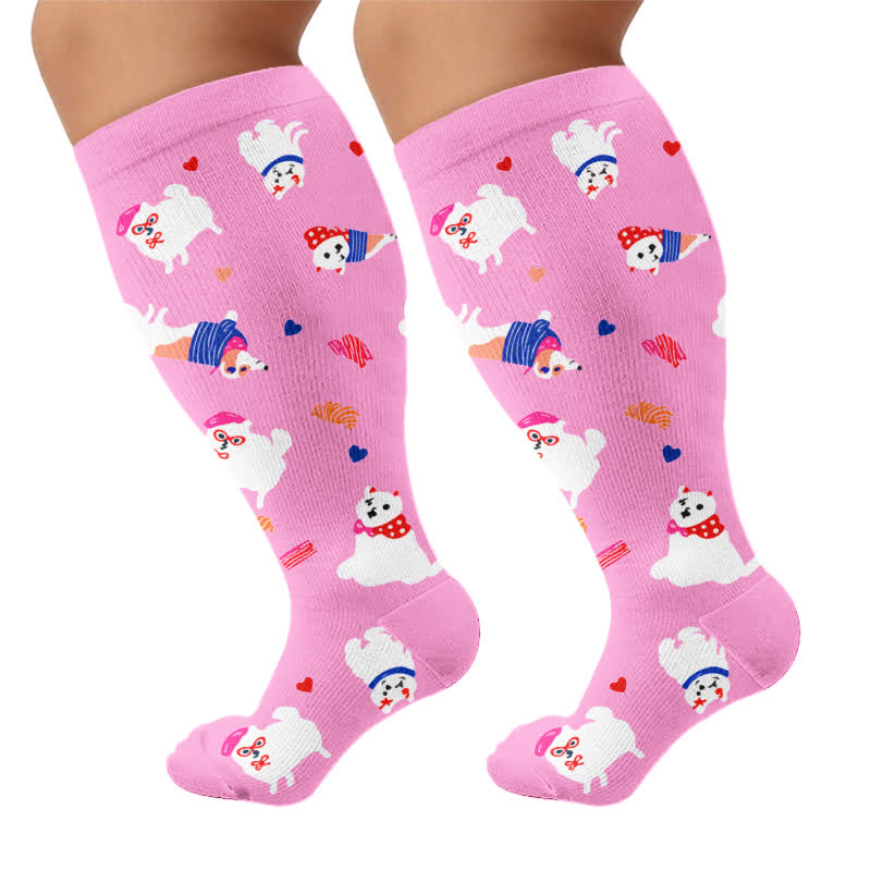 Chaussettes de compression grandes tailles à motifs fleurs et animaux. - Rose (1 paire) - 4XL - image 9