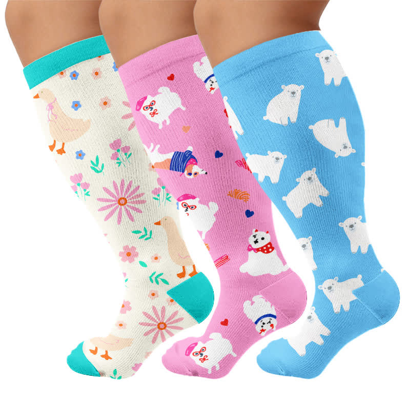 Chaussettes de compression grandes tailles à motifs fleurs et animaux. - Multicolore (3 paires) - 4XL - image 4