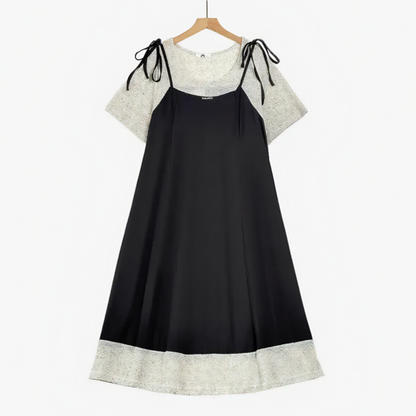 Robe midi à bretelles nouées et volants pour grandes tailles - Noir - 6XL - image 0