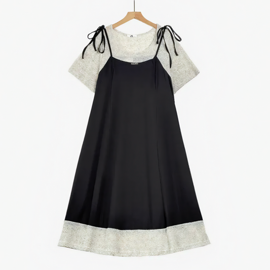 Robe midi à bretelles nouées et volants pour grandes tailles - Noir - 6XL - image 0