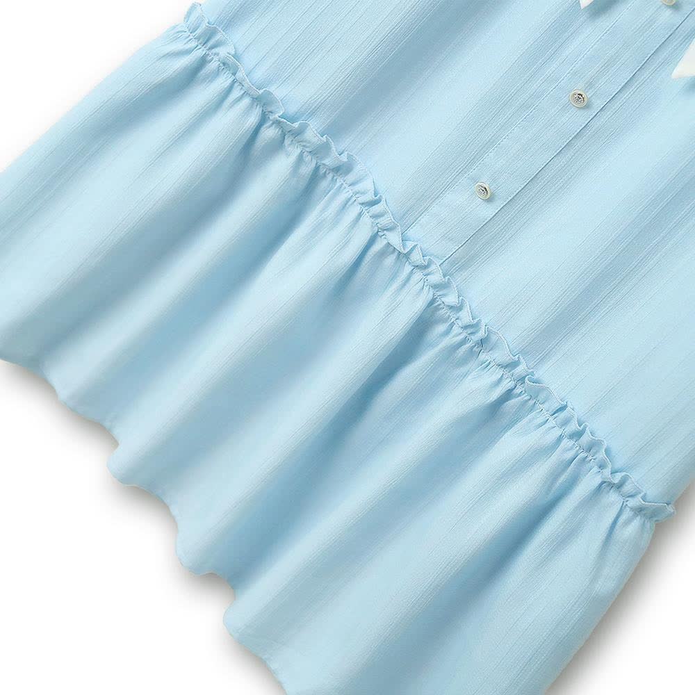 Robe grande taille bleue à col contrastant, nœud papillon et ourlet à volants - image 2