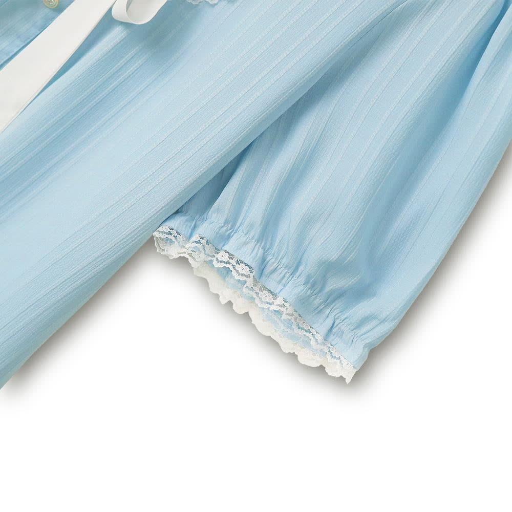Robe grande taille bleue à col contrastant, nœud papillon et ourlet à volants - image 3