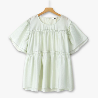 Blouse grande taille à volants en Tencel et manches papillon - Vert - 6XL - image 0