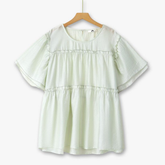 Blouse grande taille à volants en Tencel et manches papillon - Vert - 6XL - image 0