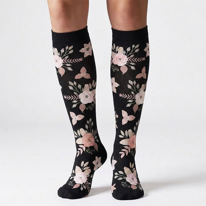 Chaussettes de compression à motif de fleurs et de feuilles (6 paires) - image 1