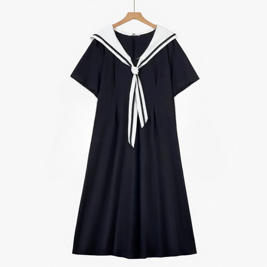 Robe midi grande taille à col marin en mélange de coton - Noir - 6XL - image 0