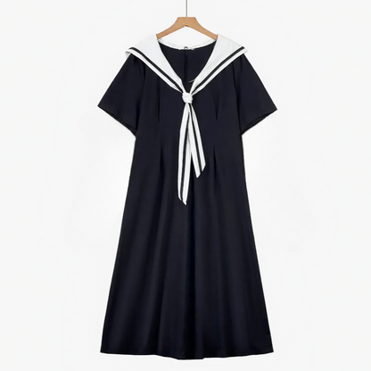 Robe midi grande taille à col marin en mélange de coton - Noir - 6XL - image 0
