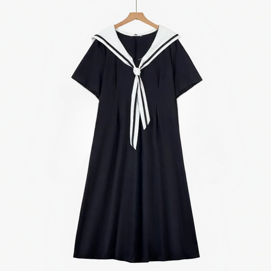 Robe midi grande taille à col marin en mélange de coton - Noir - 6XL - image 0