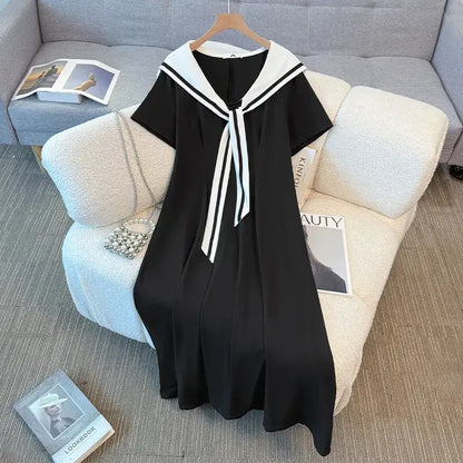 Robe midi grande taille à col marin en mélange de coton - image 5