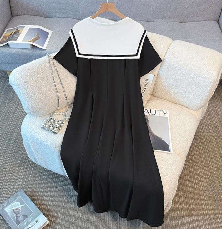 Robe midi grande taille à col marin en mélange de coton - image 6