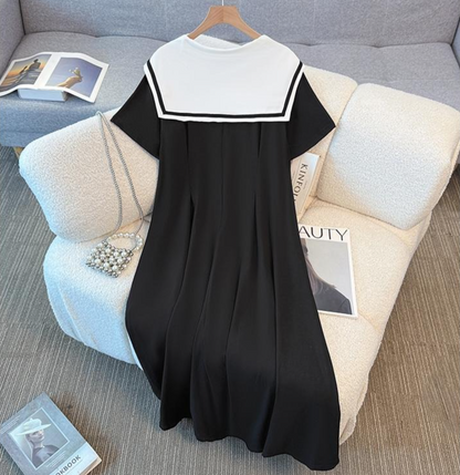Robe midi grande taille à col marin en mélange de coton - image 6
