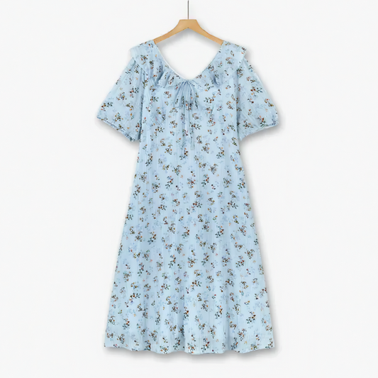 Robe midi à manches bouffantes bleues à fleurs grande taille - Bleu - 6XL - image 0
