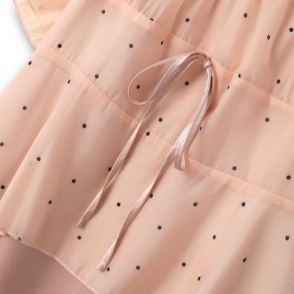 Robe en mousseline à pois rose poudré, à volants et taille nouée - image 2