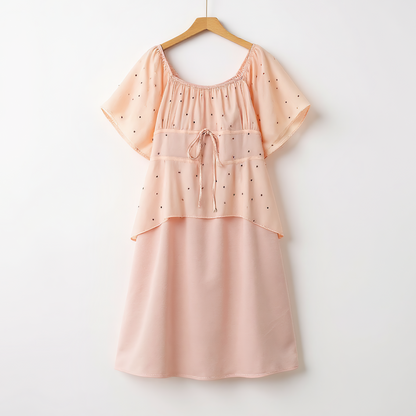 Robe en mousseline à pois rose poudré, à volants et taille nouée - Rose - 6XL - image 0