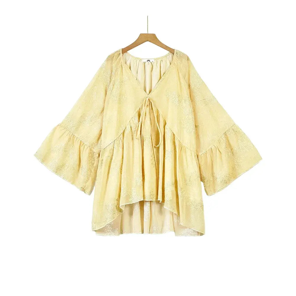 Ensemble jupe maxi et haut cape jaune à fleurs grande taille - Blouse - 6XL - image 5