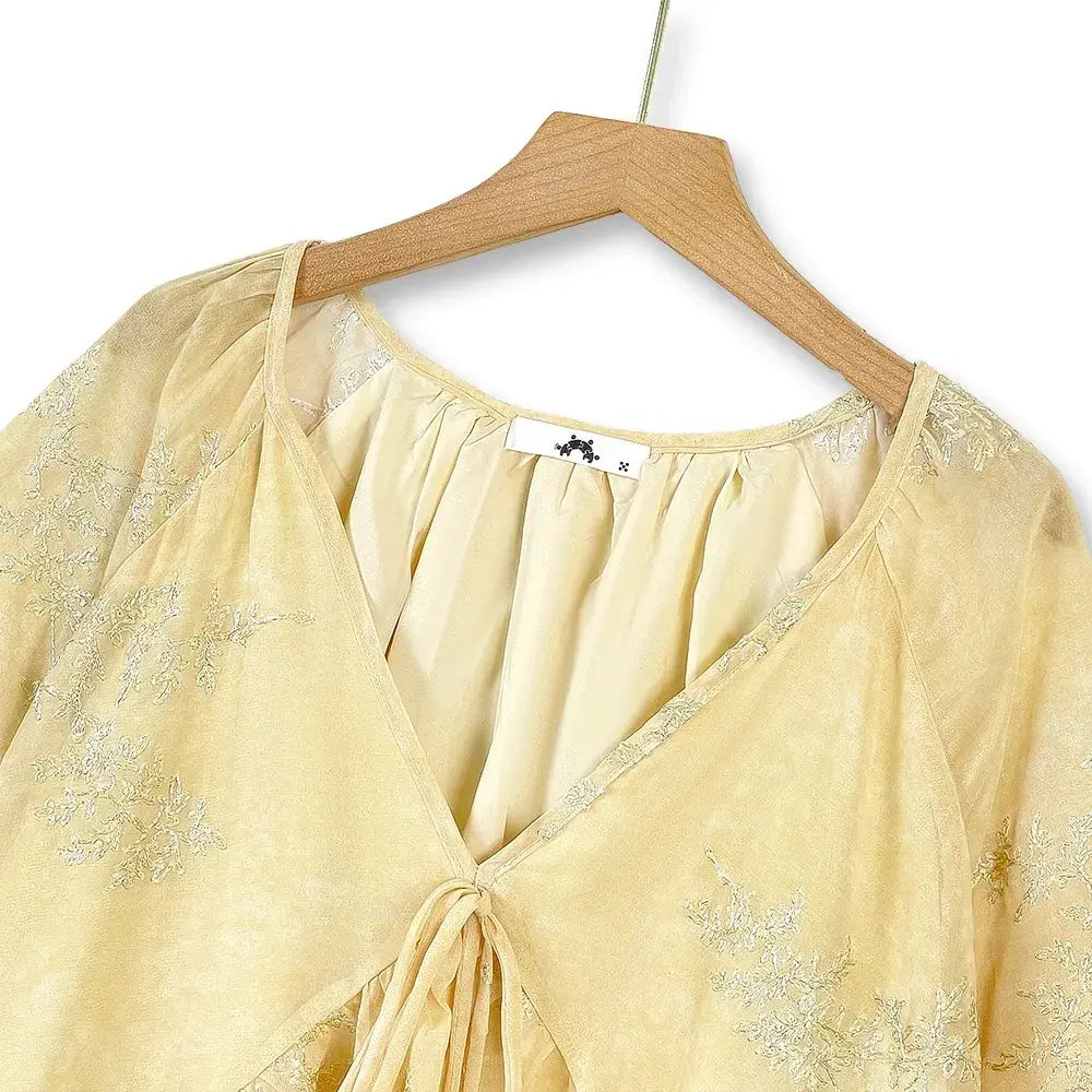 Ensemble jupe maxi et haut cape jaune à fleurs grande taille - image 1