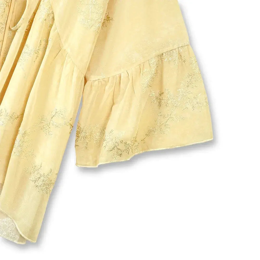 Ensemble jupe maxi et haut cape jaune à fleurs grande taille - image 4